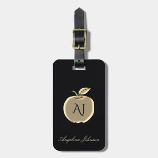 Schwarz-Gold-Apple-Glam-Monogramm-Rücksendeadresse Gepäckanhänger