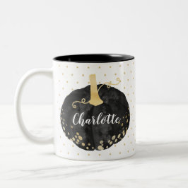 Schwarz-Gold-Aquarell-Monogram-Kürbis Halloween Zweifarbige Tasse