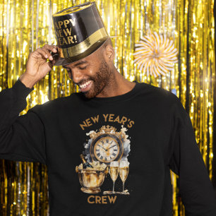 Schwarz-Gold-Aquarell Neue Jahre Crew Sweatshirt
