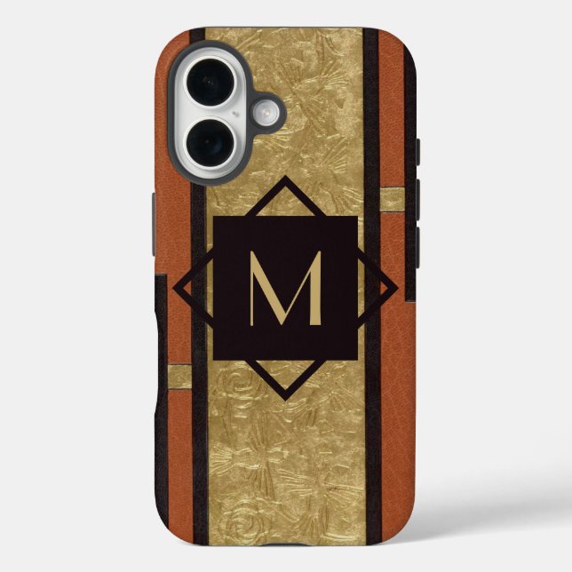 Schwarz & Gold Art Deco Custom Monogram Case-Mate iPhone Hülle (Rückseite)