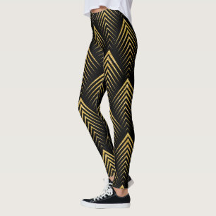 Schwarz & Gold Art-Deko Geometrisches Muster Leggings