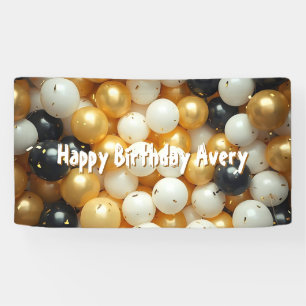 Schwarz-Gold-Ballons   Personalisierter Geburtstag Banner