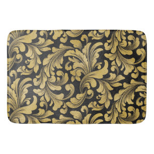 Schwarz-Gold-Barock-Damastmuster Badematte