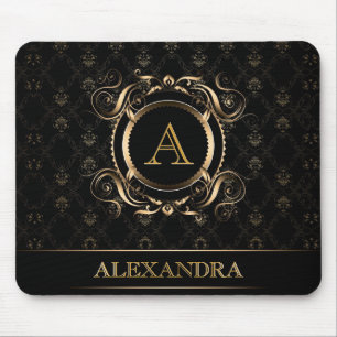 Schwarz-Gold-Barock-Rahmen-Design-Monogramm Mousepad