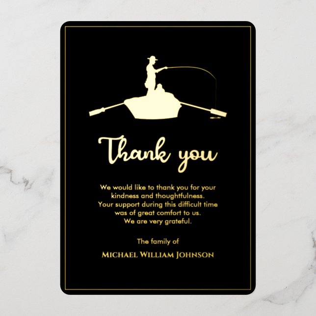 Schwarz-Gold-Beerdigungsdenkmal für ewig Fischen Folieneinladung (Vorderseite)