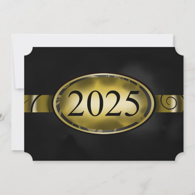 Schwarz-Gold-Blumen-Button 2025-Karte Einladung (Vorderseite)