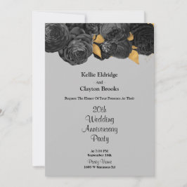 Schwarz-Gold-Blumen-Hochzeitstag-Party Einladung