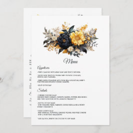 Schwarz-Gold-Blumenhochzeit Menükarte