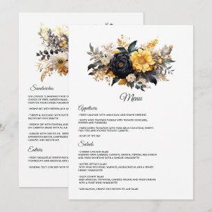 Schwarz-Gold-Blumenhochzeit Menükarte