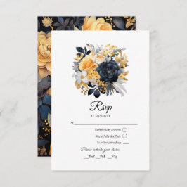 Schwarz-Gold-Blumenhochzeit RSVP Karte