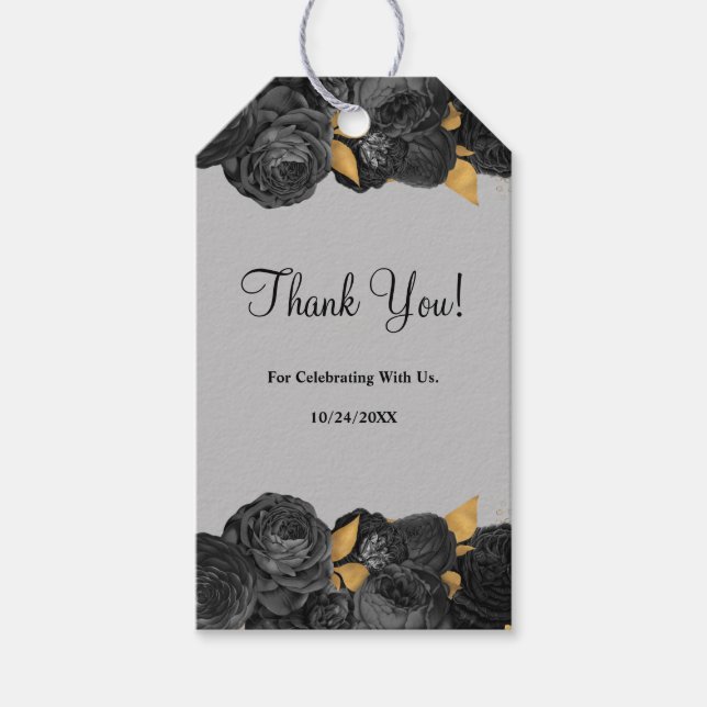 Schwarz-Gold-Blumenzettel Geschenkanhänger (Vorderseite)