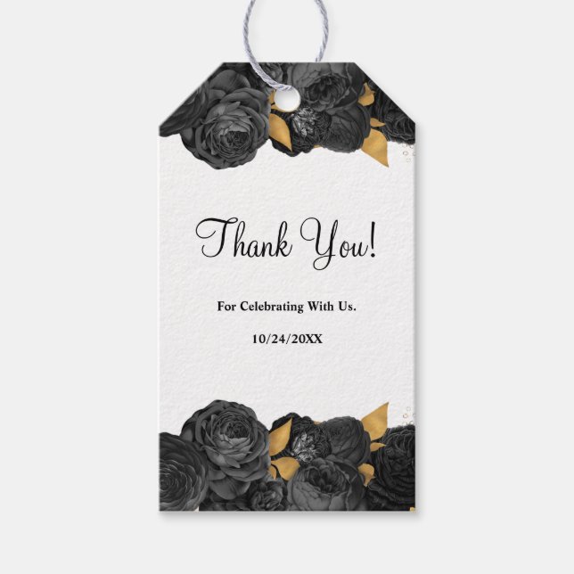 Schwarz-Gold-Blumenzettel Geschenkanhänger (Vorderseite)