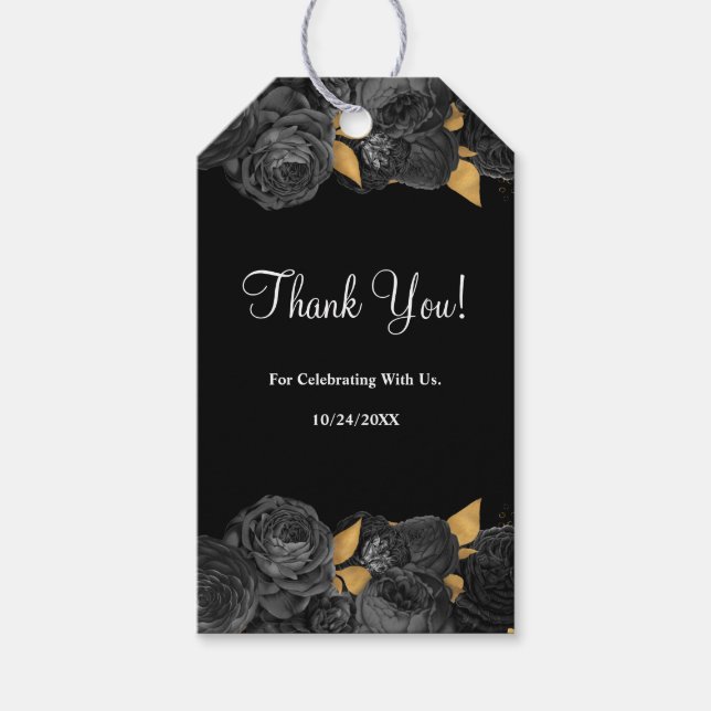 Schwarz-Gold-Blumenzettel Geschenkanhänger (Vorderseite)