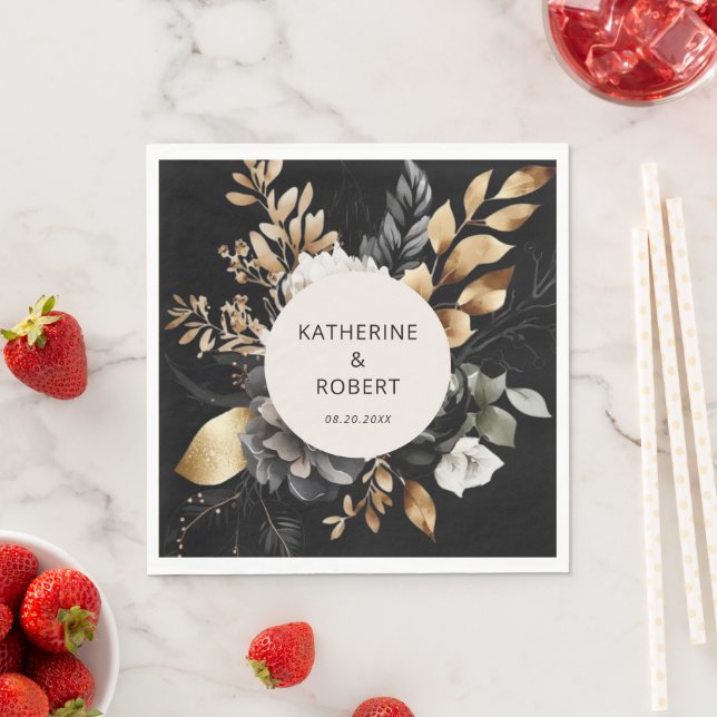 Schwarz-Gold-Blumenzettel Serviette (Beispiel)