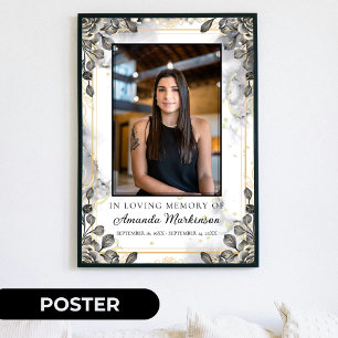 Schwarz-Gold-Blütenmarmor Lounge Gedächtnisbeerdig Poster