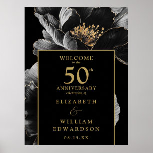 Schwarz-Gold-Blütenzeichen zum 50. Jahrestag Poster