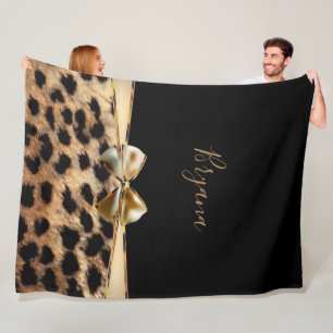 Schwarz & Gold Bogen Leopard Gepard Tierprint Fleecedecke