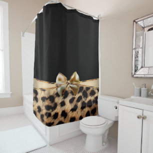 Schwarz-Gold-Bogen-Leoparden-Gepard-Tierdruck Duschvorhang