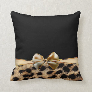 Schwarz & Gold Bow Leopard Gepard Tierprint Kissen