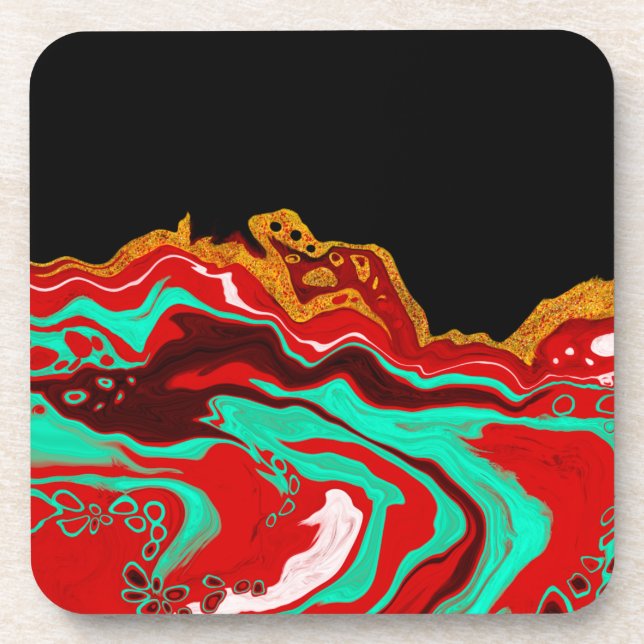 Schwarz, Gold, Burgund, Marmorkunst   Getränkeuntersetzer (Vorderseite)