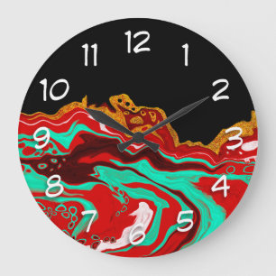 Schwarz, Gold, Burgund, Marmorkunst Große Wanduhr