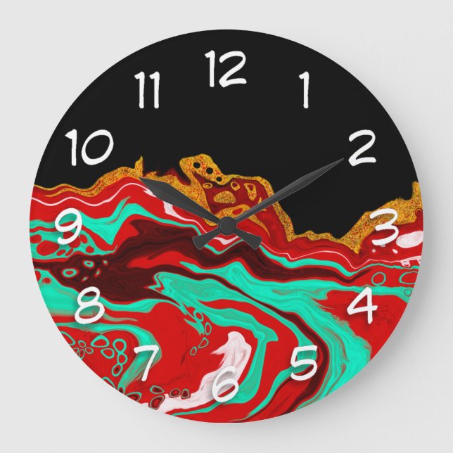 Schwarz, Gold, Burgund, Marmorkunst Große Wanduhr (Vorderseite)