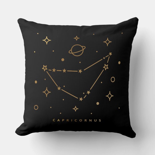 Schwarz-Gold-Capricorn-Sternbild-Pillow Kissen (Vorderseite)