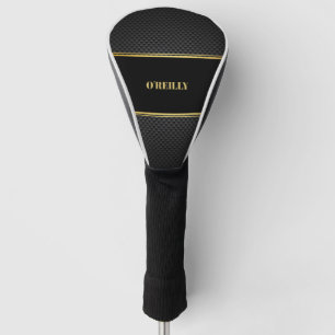Schwarz-Gold-Carbon-Muster Modernes Monogramm Golf Headcover