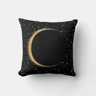 Schwarz & Gold Celestial Mond Magie Lunar Sterne Kissen