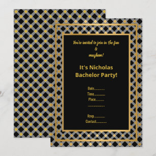 SCHWARZ GOLD CHECK JUNGGESELLEN ABSCHIEDSPARTY EIN EINLADUNG