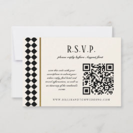 Schwarz-Gold-Checkerboard-Border-Hochzeit online RSVP Karte