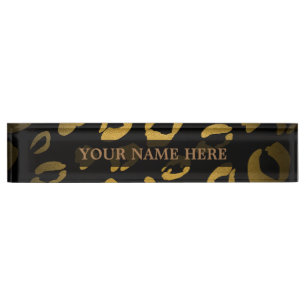 Schwarz & Gold Cheetah Leopard Glam Personalisiert Namensplakette