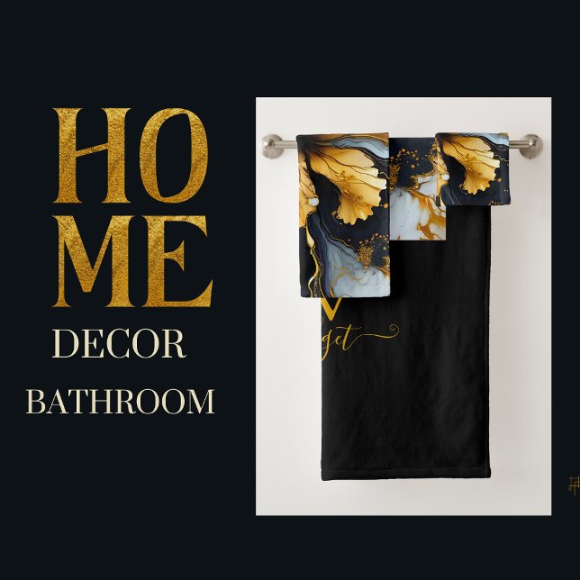 Schwarz-Gold-Chic-Marmor-Blumenstrauß-Badetuch Badhandtuch Set (Von Creator hochgeladen)