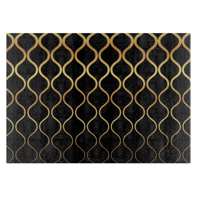 Schwarz, Gold, cool, trendig, abstraktes Retro-Des Schneidebrett (Vorderseite)