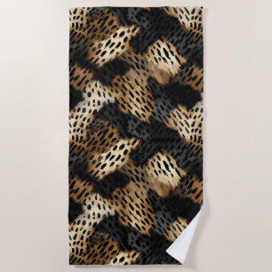 Schwarz Gold Creme Leopard Animal Print Strandtuch