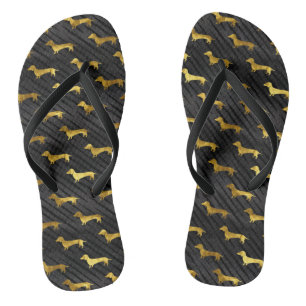 Schwarz-Gold-Dackel Flip Flops