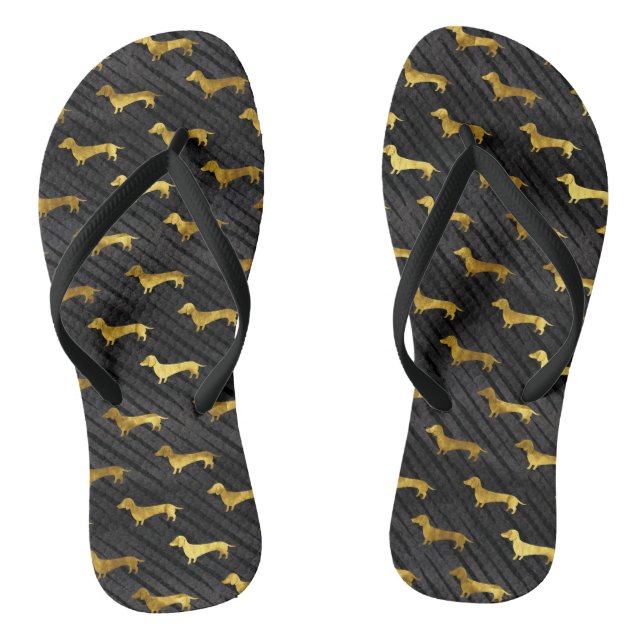 Schwarz-Gold-Dackel Flip Flops (Fußbett)