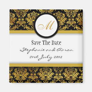 Schwarz-Gold-Damask-Monogramm Magnet
