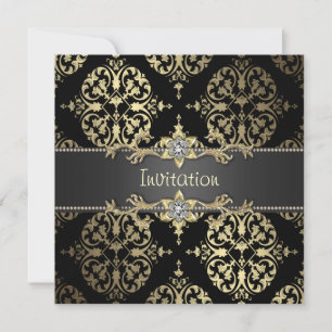 Schwarz-Gold-Damask Party für jeden Anlass Einladung