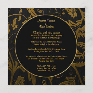 Schwarz-Gold-Damaskus-Hochzeitseinladung - Platz Einladung