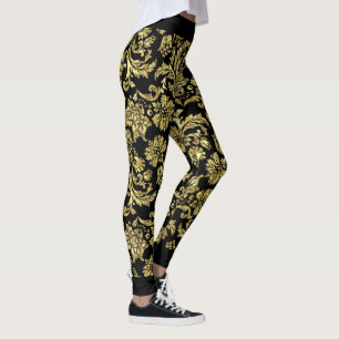 Schwarz-Gold-Damaskus-Muster GR2 Leggings