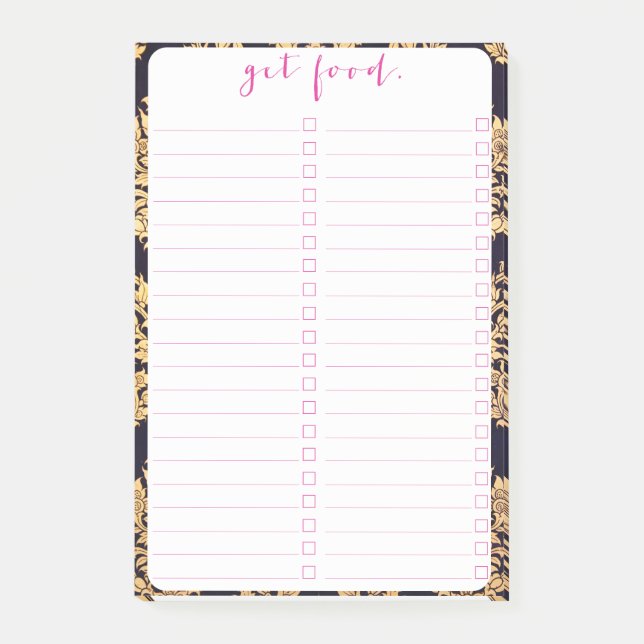 Schwarz-Gold-Damaskus Traditionelle zeitgenössisch Post-it Klebezettel (Vorderseite)