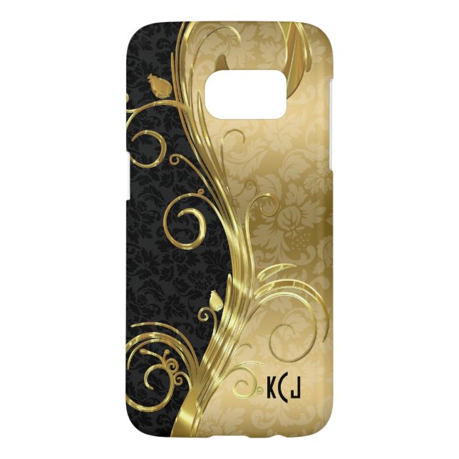 Schwarz-Gold-Damaskus und Gold-Wirbel Case-Mate Samsung Galaxy Hülle (Rückseite)