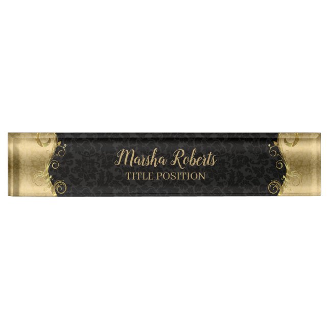 Schwarz-Gold-Damast mit Wirbel Namensplakette (Vorderseite)
