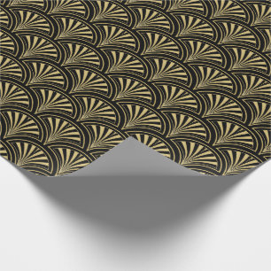 Schwarz-Gold Deco-Fan-Muster Geschenkpapier