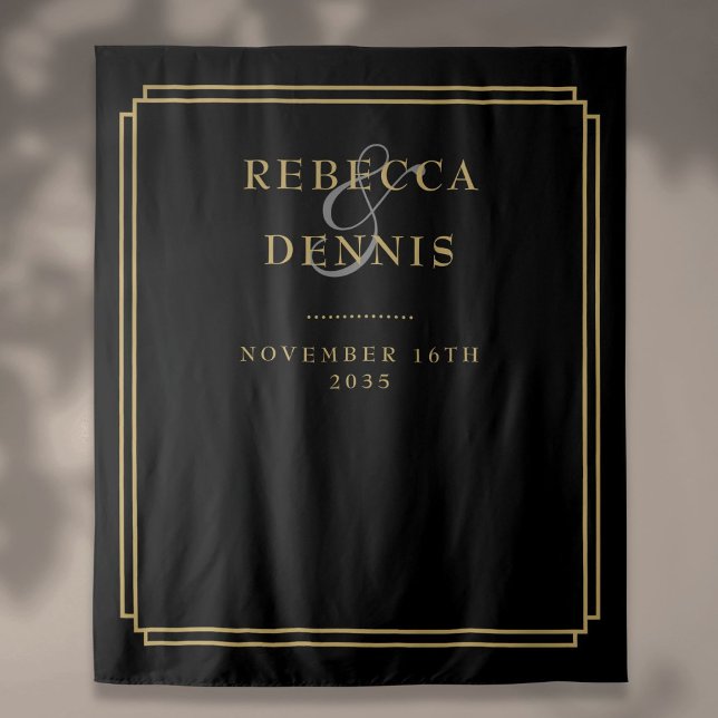 Schwarz-Gold-Deko-Hochzeitskabine - Hintergrund Wandteppich (Black And Gold Deco Wedding Photo Booth Backdrop)