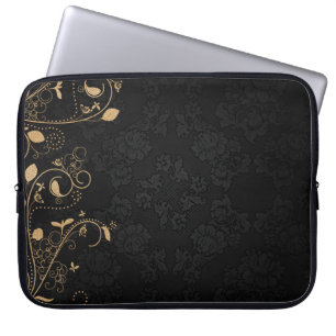 Schwarz-Gold-Dekorationsmuster Laptopschutzhülle