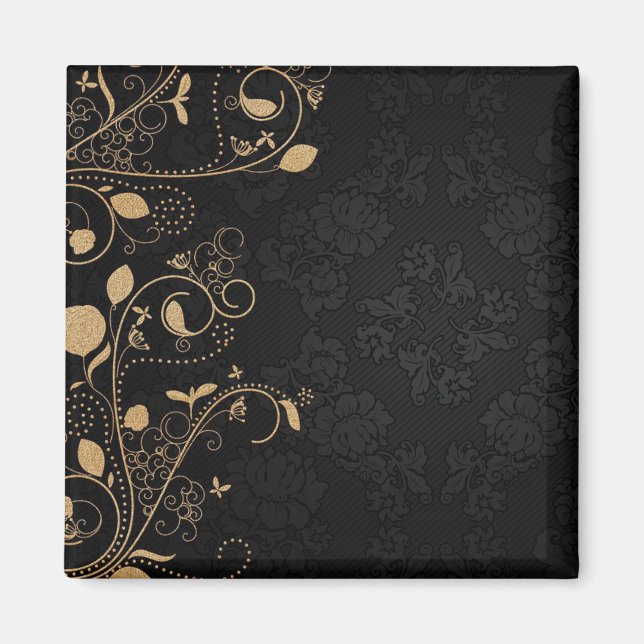 Schwarz-Gold-Dekorationsmuster Magnet (Vorne)