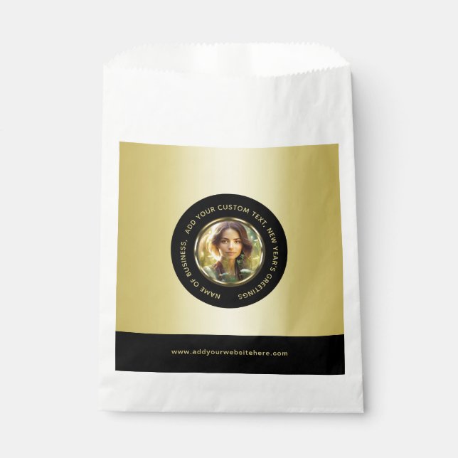 Schwarz-Gold-Design, Logo oder Foto im goldenen Kr Geschenktütchen (Vorderseite)