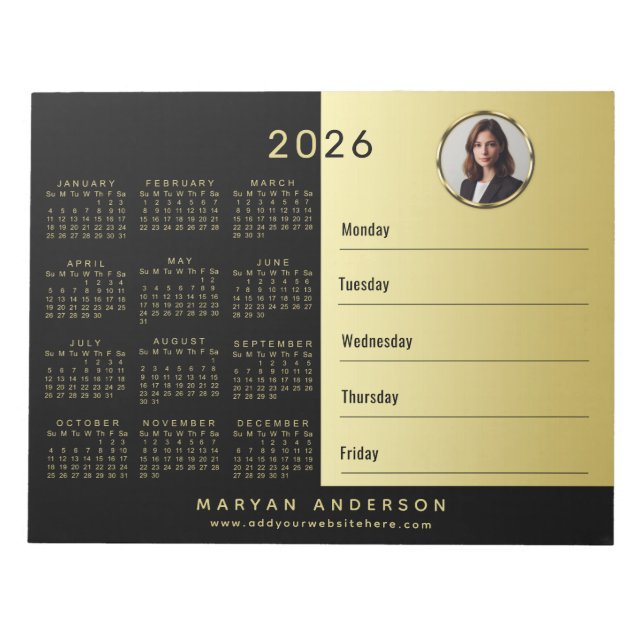 Schwarz-gold Design, Logo oder Foto, Kalender Notizblock (Vorderseite)
